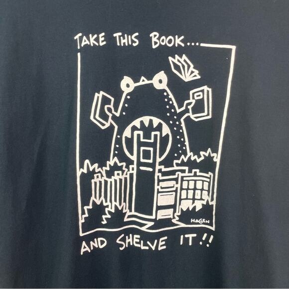 Vintage Black T Shirt Book Humor Reading Librarian Large - Picture 3 of 5